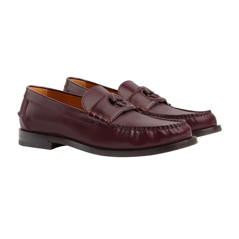 Gucci GG Interlocking Leather Loafers Bordeaux Mens 10